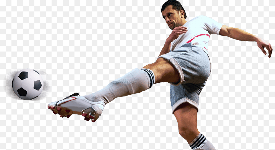 Football Player Kick Up A Soccer Ball, Kicking, Sphere, Person, Soccer Ball Png Image