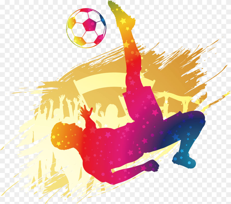 Football Player Silhouette Rainbow Silhouette Soccer, Art, Graphics, Soccer Ball, Sport Free Png