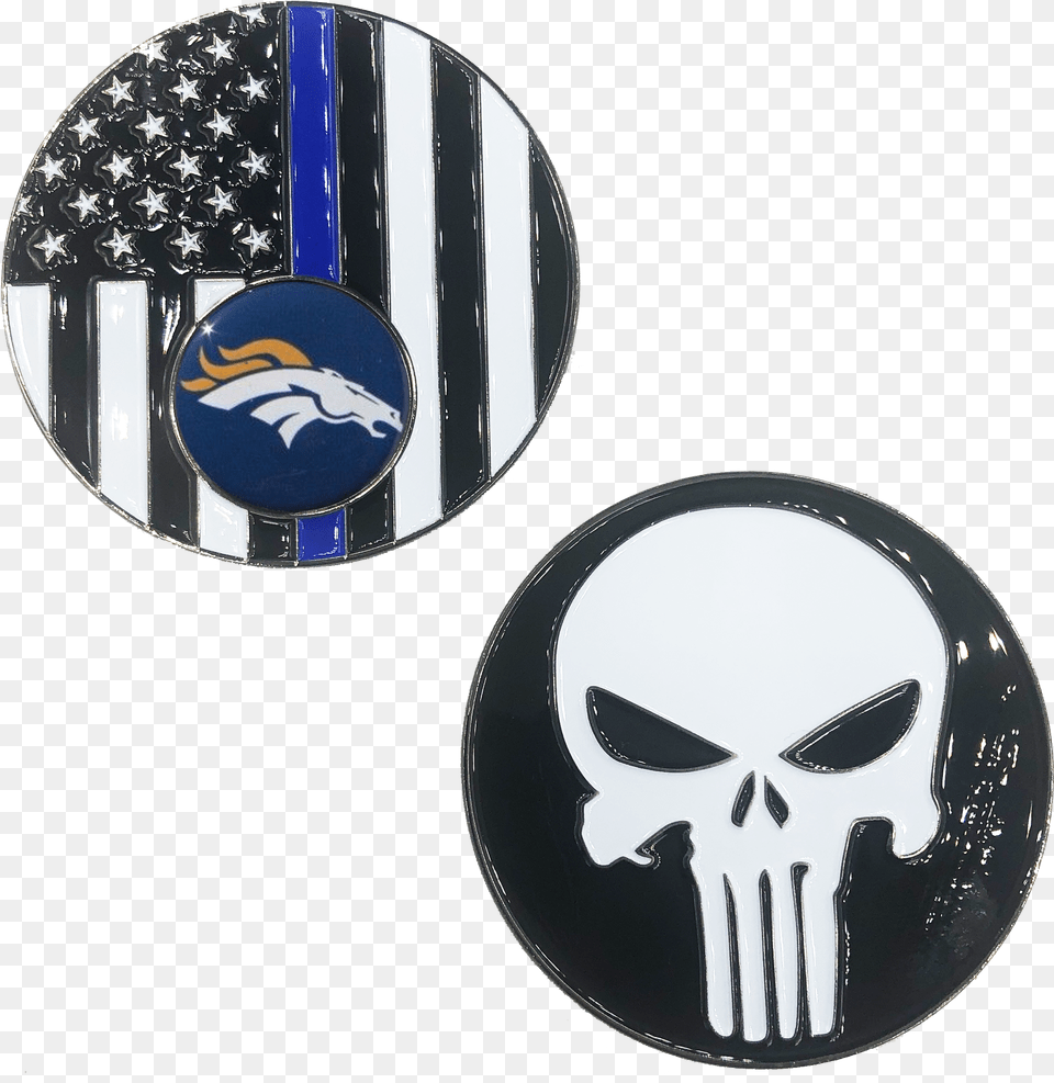 Football Punisher Challenge Coin Denver Broncos Hobbydb Punisher Logo, Emblem, Symbol, Plate Free Transparent Png