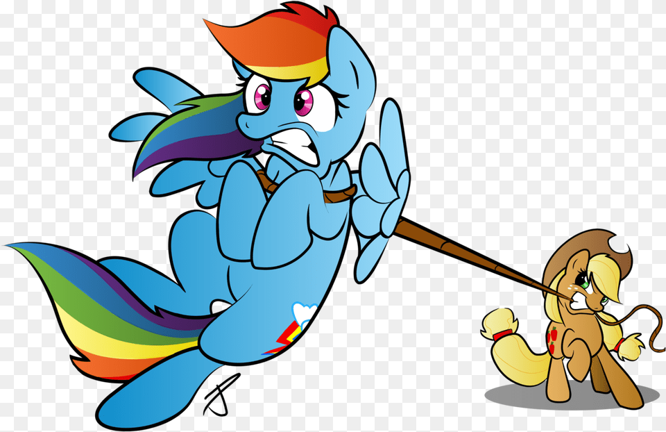 Foreshortening Lasso Mouth Hold Rainbow Dash Applejack Tail Pull, Cartoon, Baby, Person, Face Png
