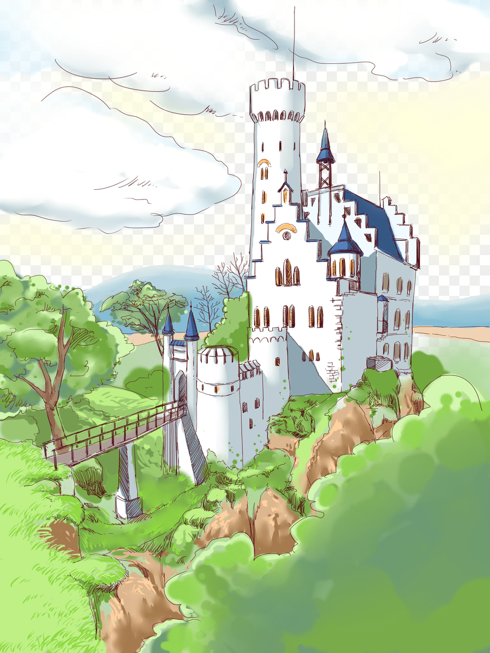 Forest Castle Drawing Cartoon Bosque Y Castillo, Architecture, Building, Fortress Png Image