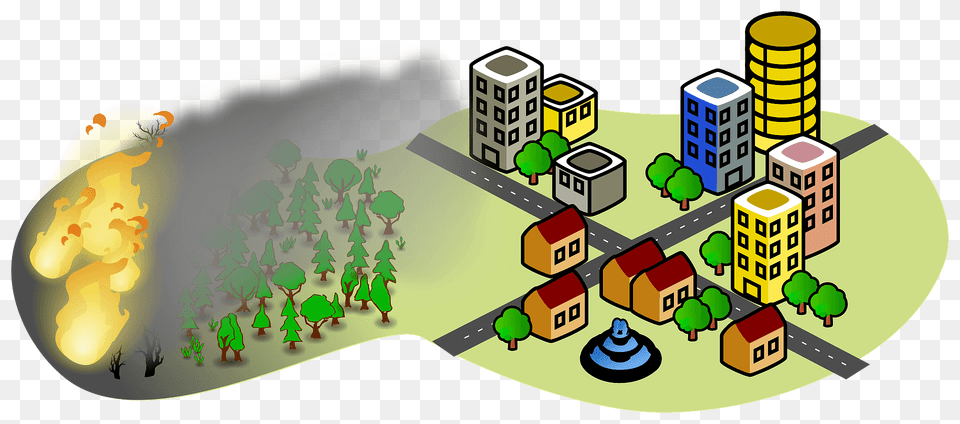 Forest Fire Endangering The City Clipart, Urban, Neighborhood, Person Png