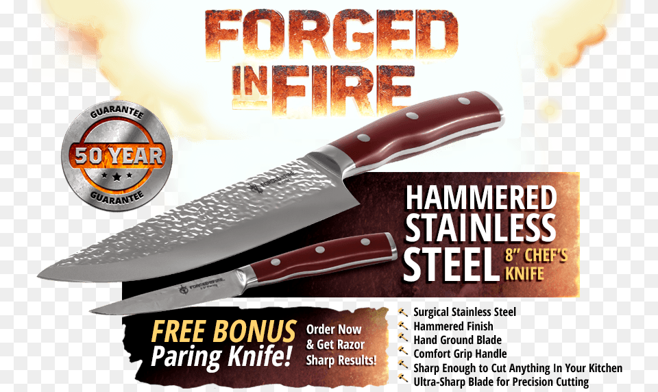 Forged In Fire Kitchen Knife, Advertisement, Poster, Blade, Weapon Png