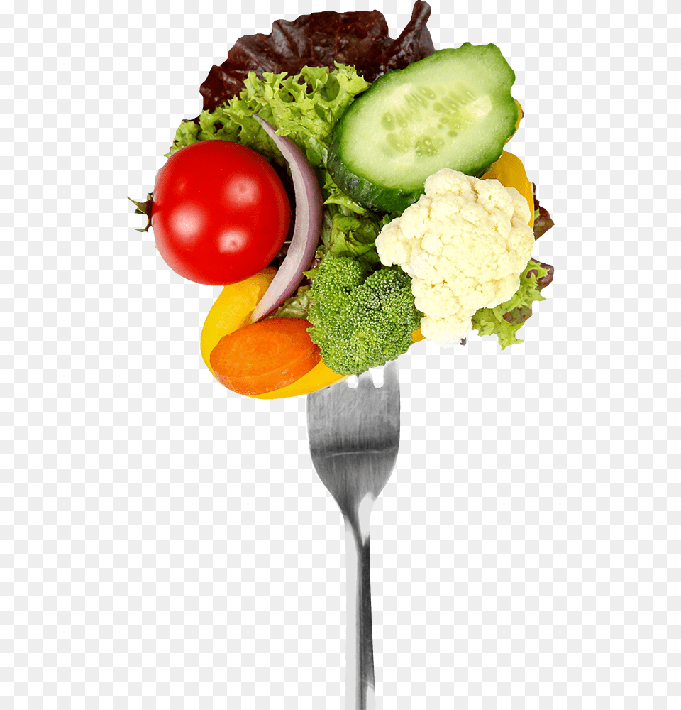 Fork With Fresh Salad Vegetables On A Fork, Cutlery, Food, Produce, Citrus Fruit Png