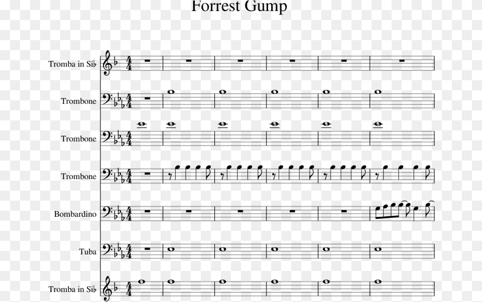 Forrest Gump Sheet Music For Trumpet Trombone Tuba Trombone Jaws Sheet Music, Gray Free Png