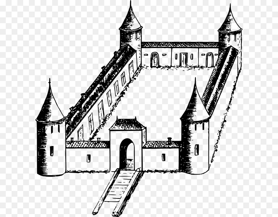 Fortification Castle Line Art Drawing Building, Gray Free Png Download
