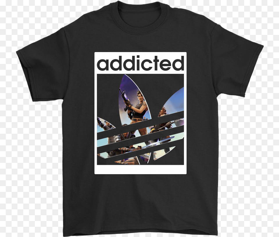 Fortnite Battle Royale X Adidas Logo Addicted Shirts Adidas Addicted Fortnite Shirt, Clothing, T-shirt, Person, Wristwatch Free Transparent Png