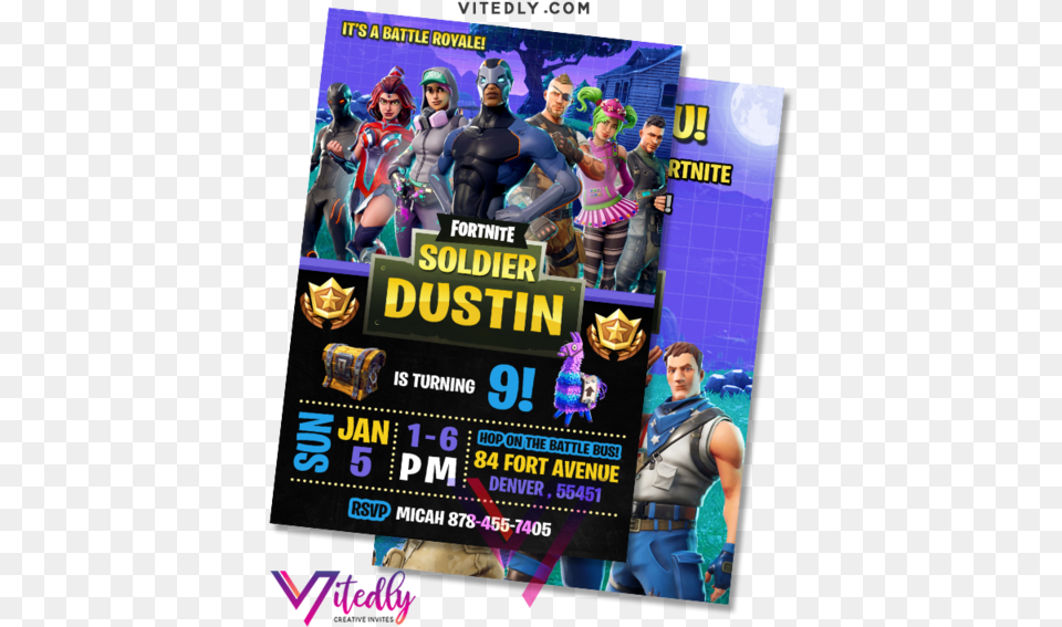 Fortnite Invitation Season 4 With Thank You Card Birthday Fortnite Invitations, Advertisement, Poster, Adult, Person Free Transparent Png