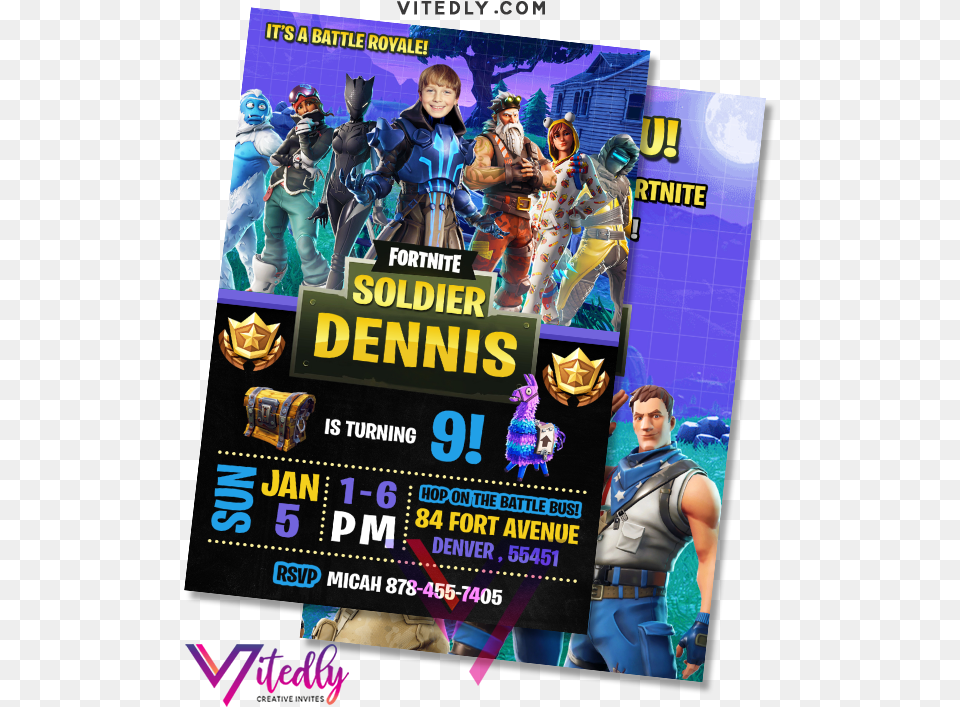 Fortnite Invitation Season 7 With Custom Face Fortnite 4th Birthday Invitations, Advertisement, Poster, Adult, Person Free Png