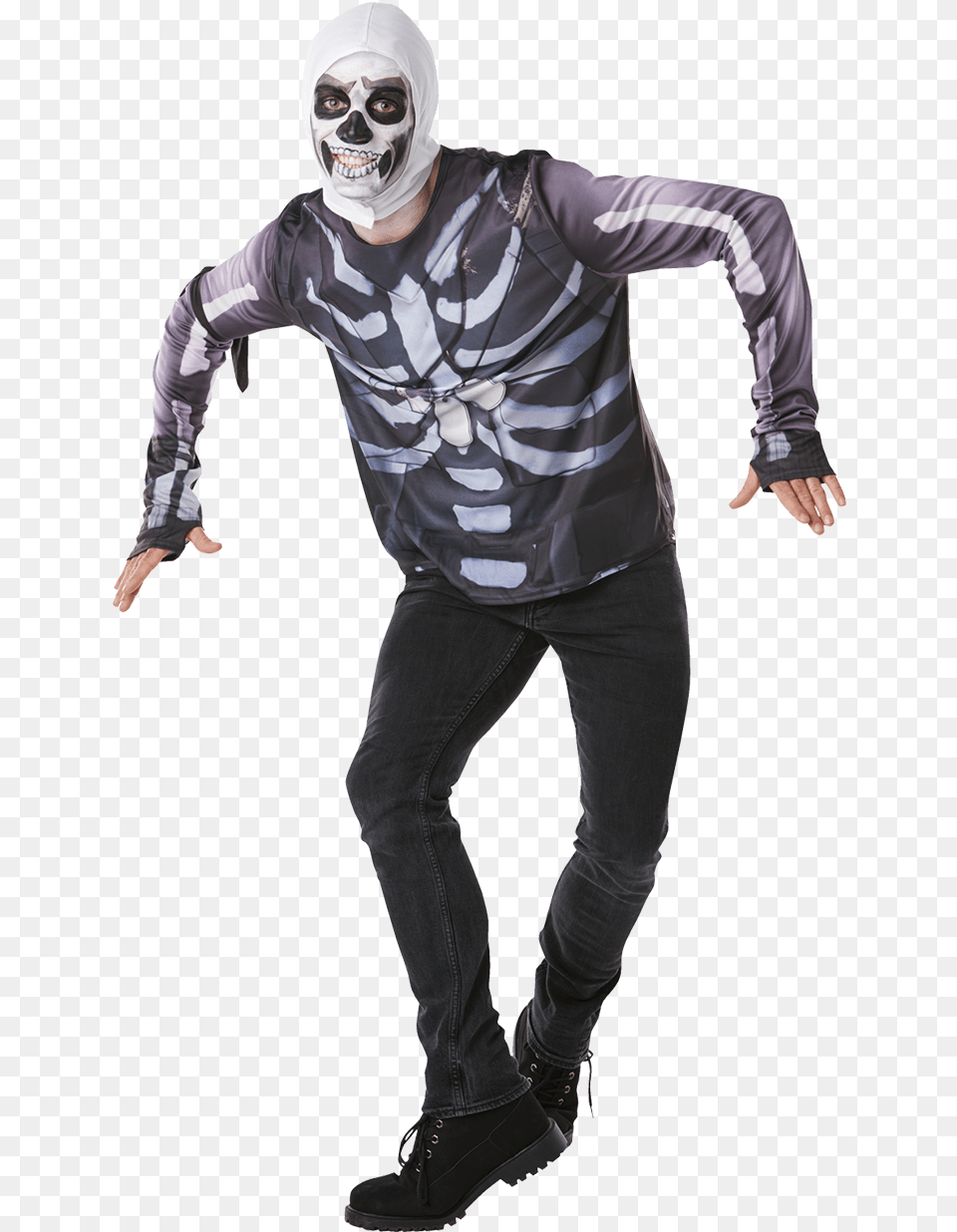 Fortnite Skull Trooper Costume Uk, Sleeve, Person, Pants, Long Sleeve Free Transparent Png