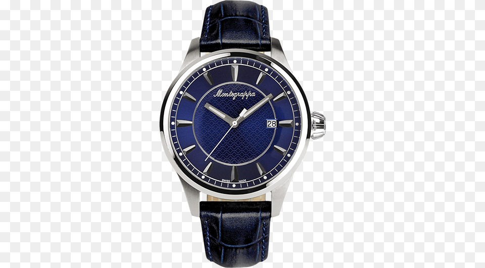 Fortuna Three Hands Watch Steel Blue Dial Blue Leather Montegrappa Watches, Arm, Body Part, Person, Wristwatch Png Image