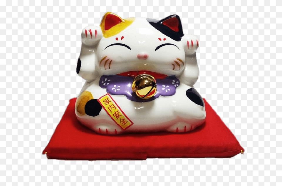 Fortune Cat On Red Cushion, Figurine, Toy, Piggy Bank Free Png Download