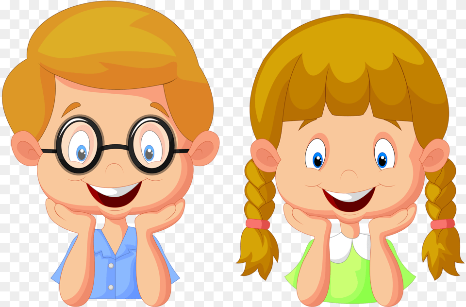 Fotki School Clipart Borders And Frames Cartoon Kids Boy And Girl Thinking Clipart, Baby, Person, Face, Head Free Png
