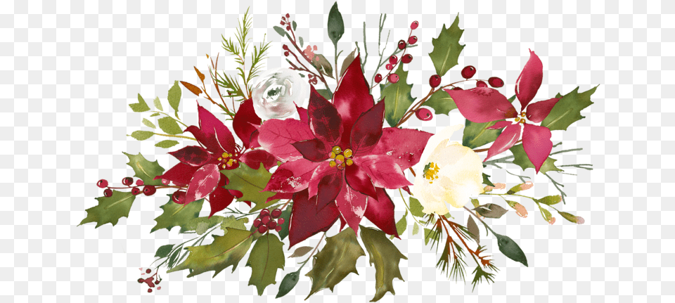 Foto Avtor Lili Na Yandeks Merry Christmas Poinsettias Holly And Berries Card, Art, Plant, Pattern, Graphics Free Png Download