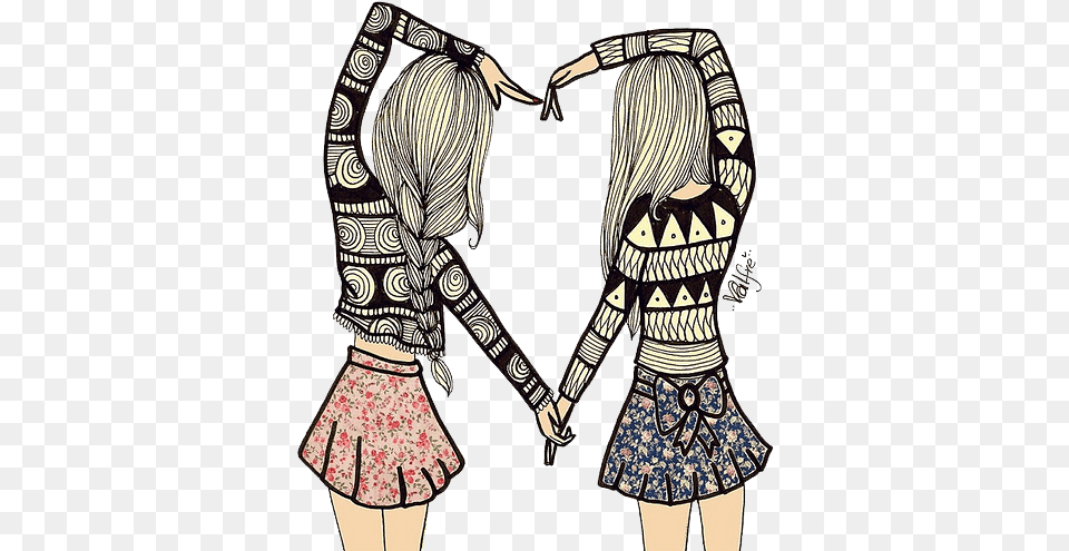 Fotos De Portada Para Facebook Vintage De Amor Blonde Best Friends Drawing, Hand, Body Part, Person, Sleeve Free Png Download