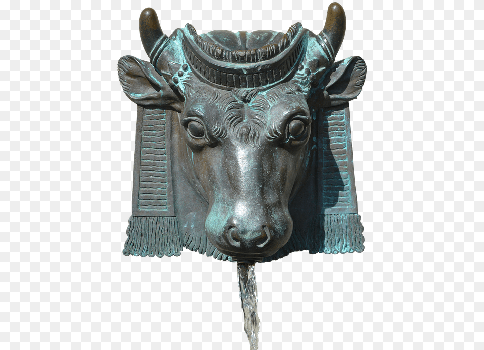 Fountain Bull Horns Enema Water Ray Bronze Bronze Sculpture, Architecture, Archaeology, Animal, Horse Free Transparent Png