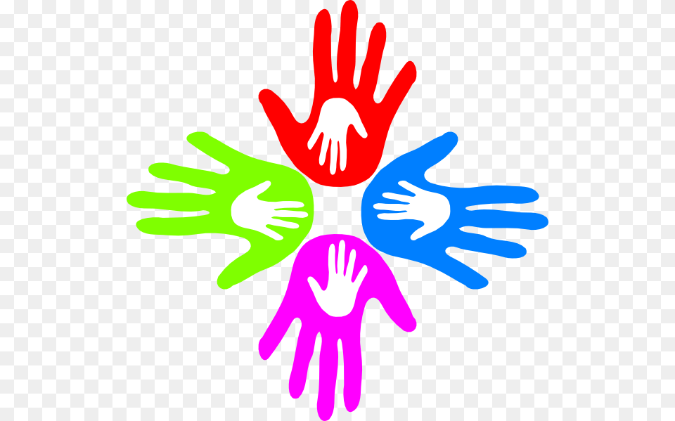 Four Colored Hands Clip Art, Body Part, Hand, Person Png Image