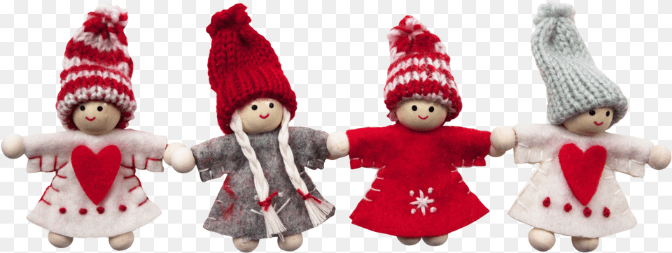 Four Cute Christmas Dolls Image Wishes Merry Christmas 2018, Clothing, Hat, Doll, Toy Free Png Download
