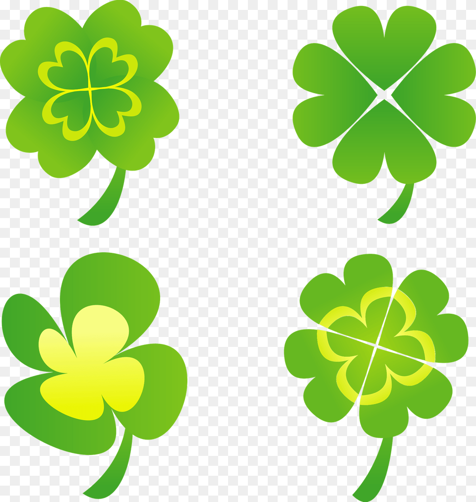 Four Leaf Clover Designs Clipart, Art, Floral Design, Graphics, Green Free Png