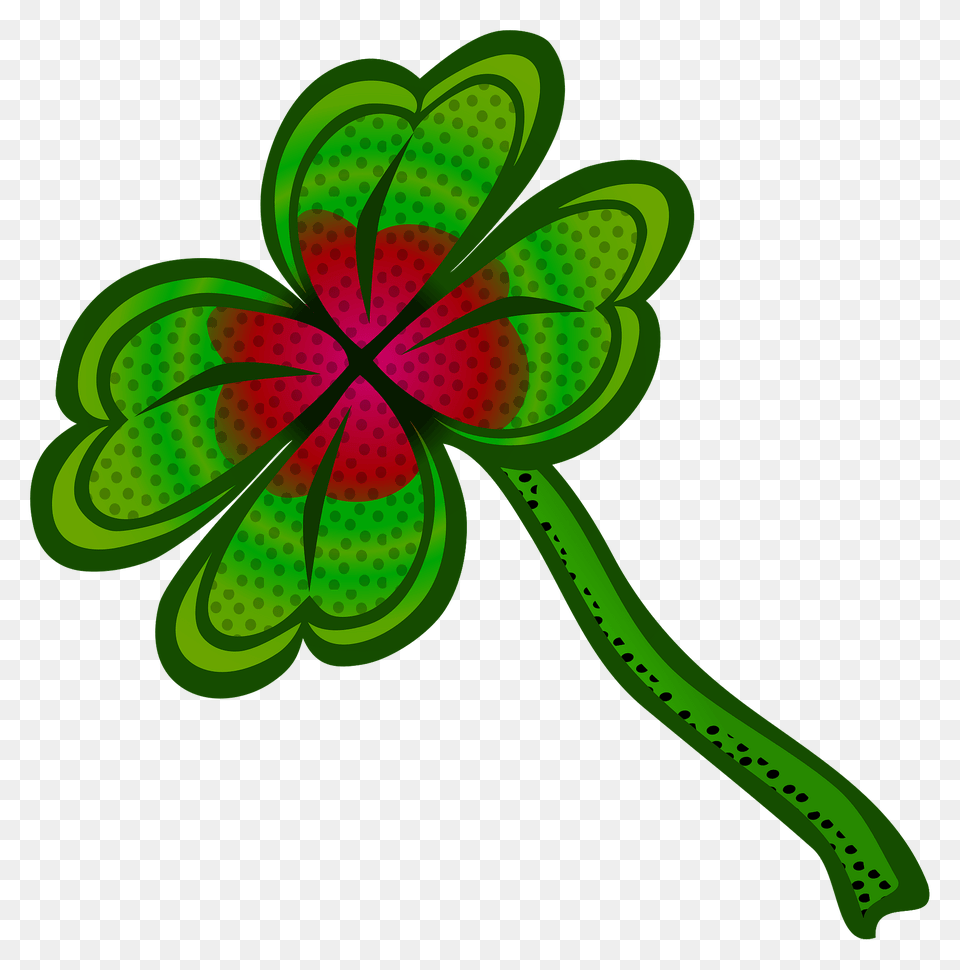 Four Leaf Clover With A Red Center Clipart, Pattern, Art, Floral Design, Graphics Png