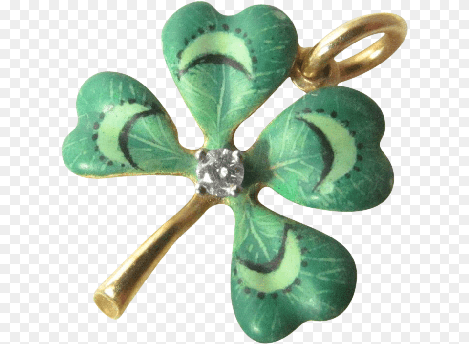 Four Leaf Clover With Diamond In Enamel And 18 Karat Good Luck Charm, Accessories, Gemstone, Jewelry, Jade Png