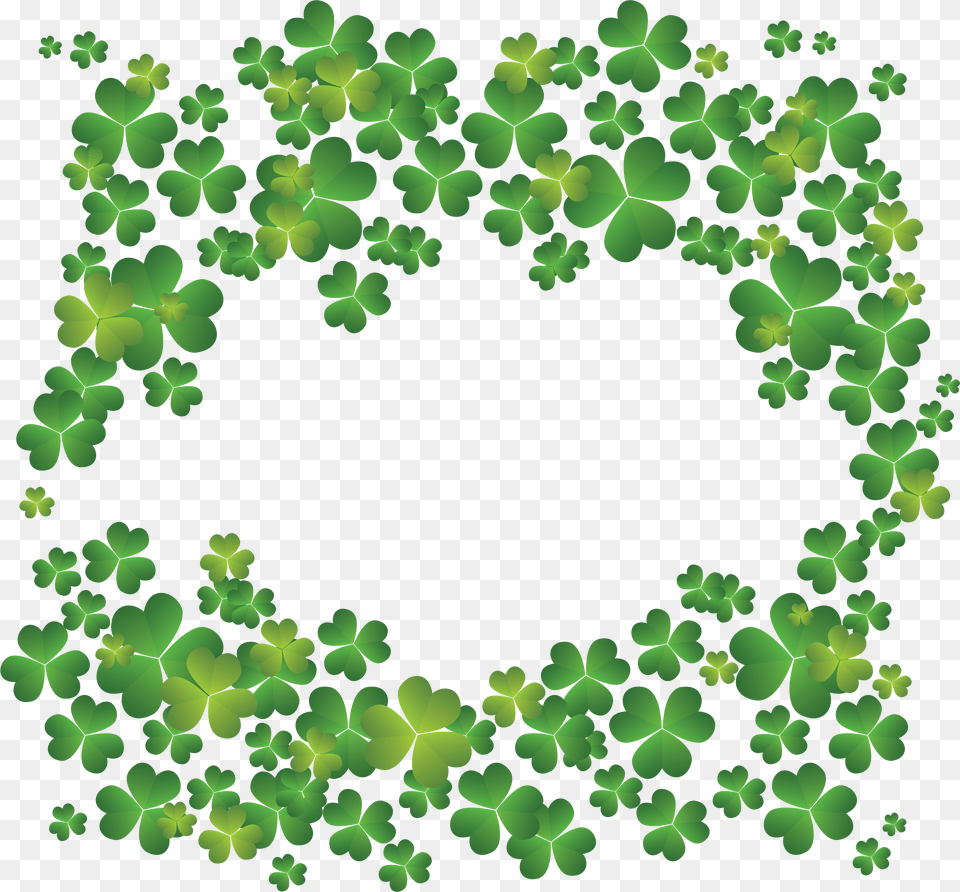 Four Leaf Shamrock Saint Patricks Border Four Leaf Clover Clip Art, Floral Design, Graphics, Green, Pattern Free Png Download