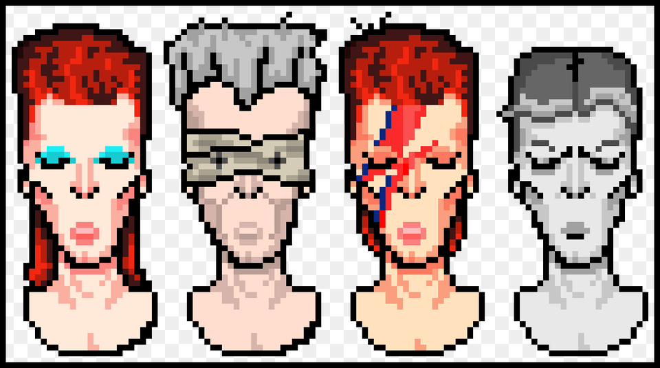 Four Of The Many Faces Of David Bowie Pixel, Face, Head, Person, Photography Png Image