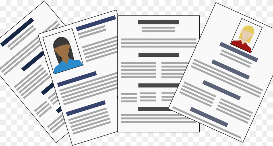 Four Pieces Of Paper With Fake Writing To Look Like Curriculum Vitae, Advertisement, Poster, Adult, Female Free Png Download