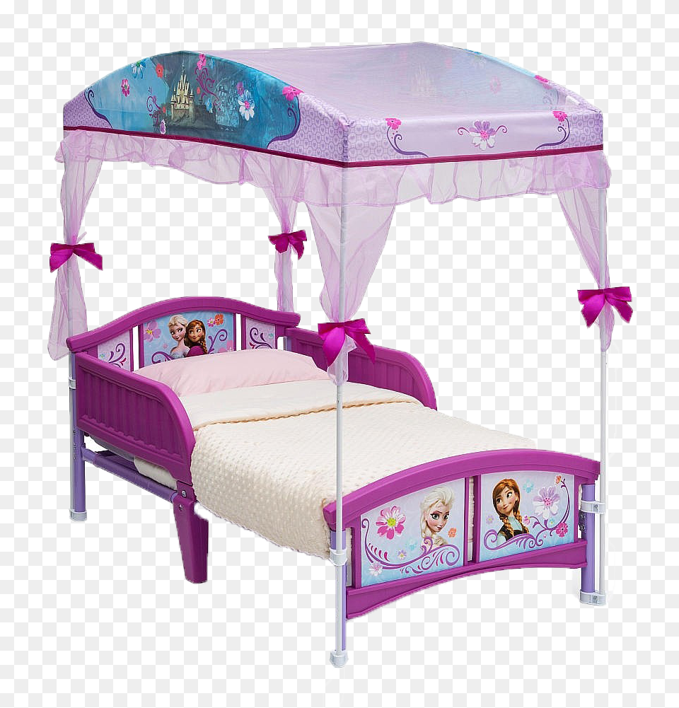 Four Poster Bed Pic Purple Frozen Bed With Canopy, Furniture, Crib, Infant Bed, Person Free Png