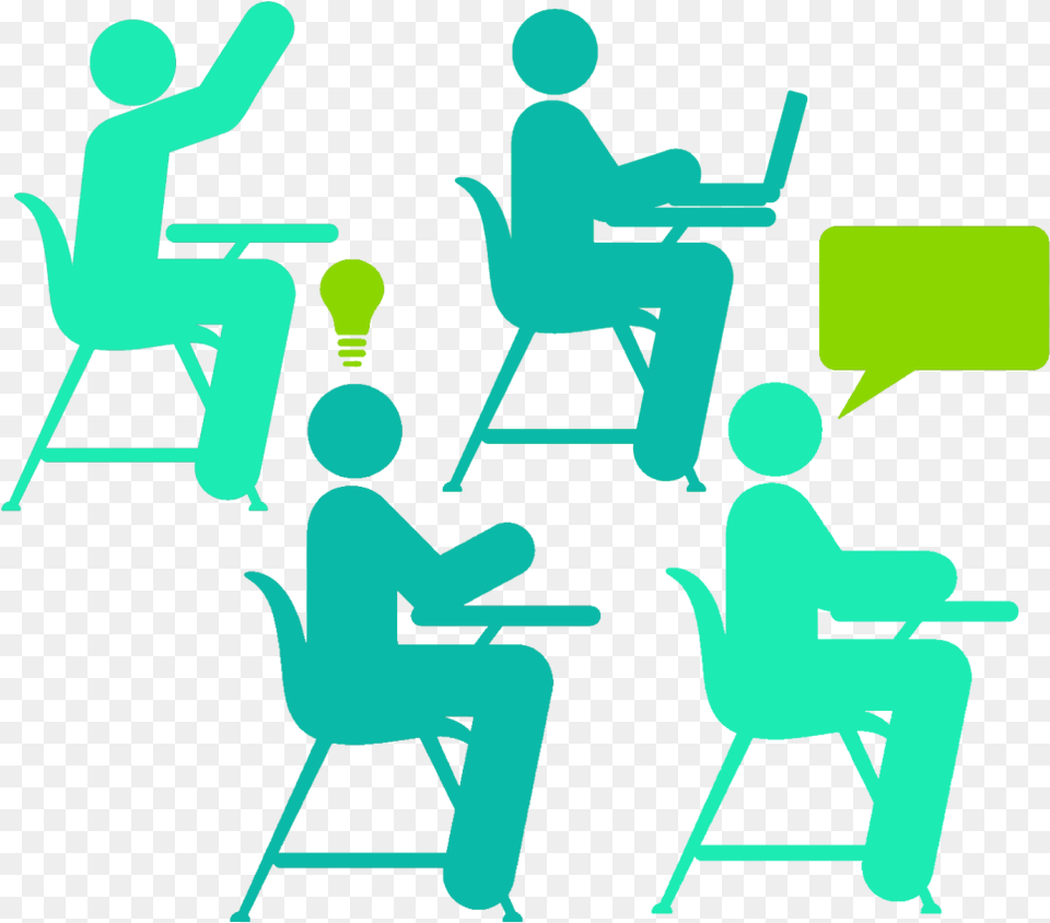 Four Students At Desks School Black And White, Seminar, Room, Person, People Png Image