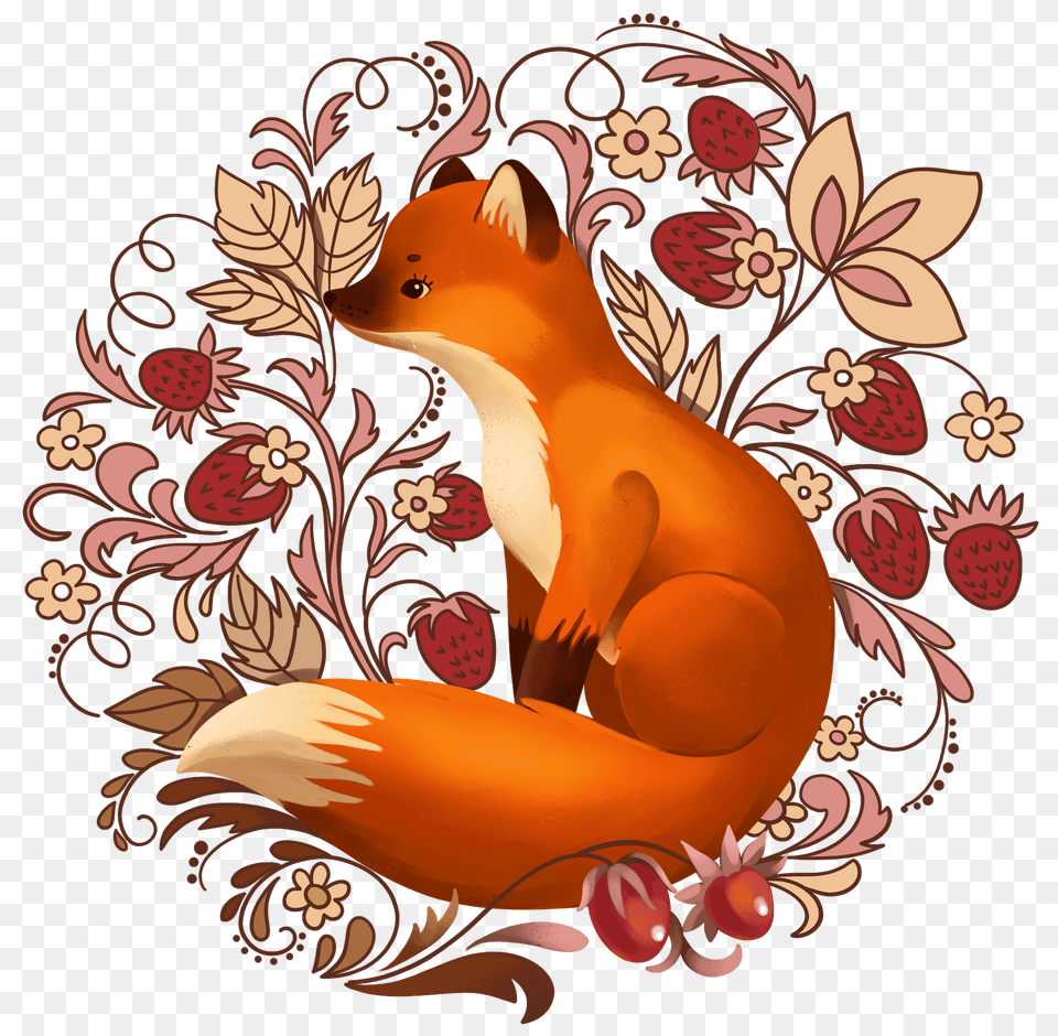 Fox And Strawberry Clipart, Art, Pattern, Floral Design, Graphics Free Png