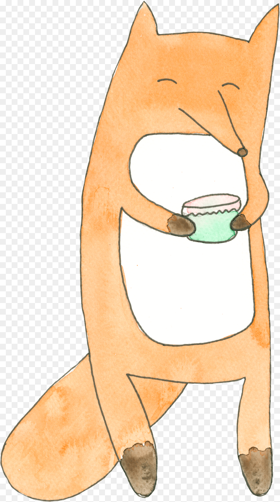 Fox Cartoon Holding A Jar Of Transparent Watercolor Painting, Person Png Image