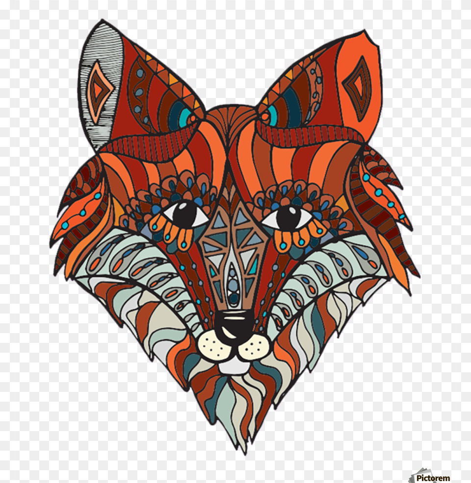 Fox Face In Canvas Print With Floating Frame Printing, Art, Pattern, Drawing, Head Free Png Download