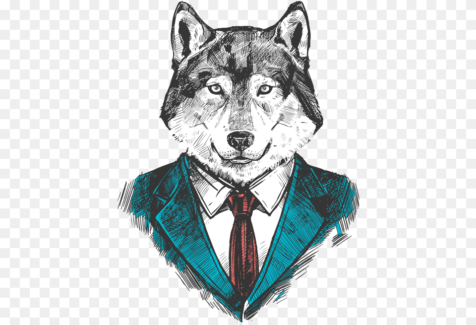 Fox Hand Drawn Sketch With A Suit Business Wolf, Adult, Art, Person, Man Png Image