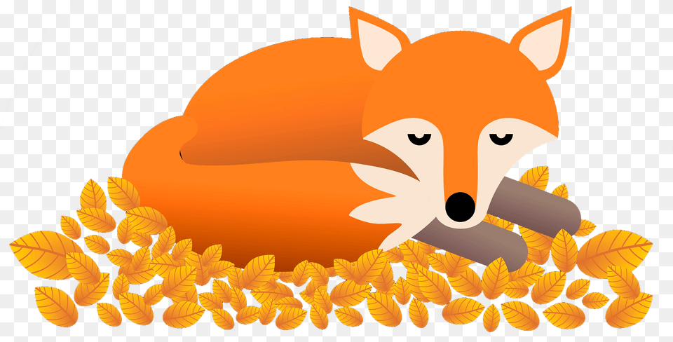 Fox Sleeping On Yellow Leaves Clipart, Leaf, Plant, Animal, Mammal Free Png Download