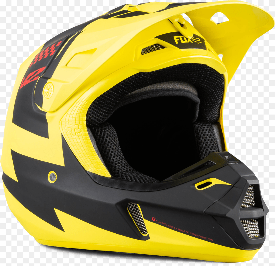 Fox V2 Mastar Mx Helmet Yellow 18 Motorcycle Helmet, Crash Helmet, Clothing, Hardhat Free Png