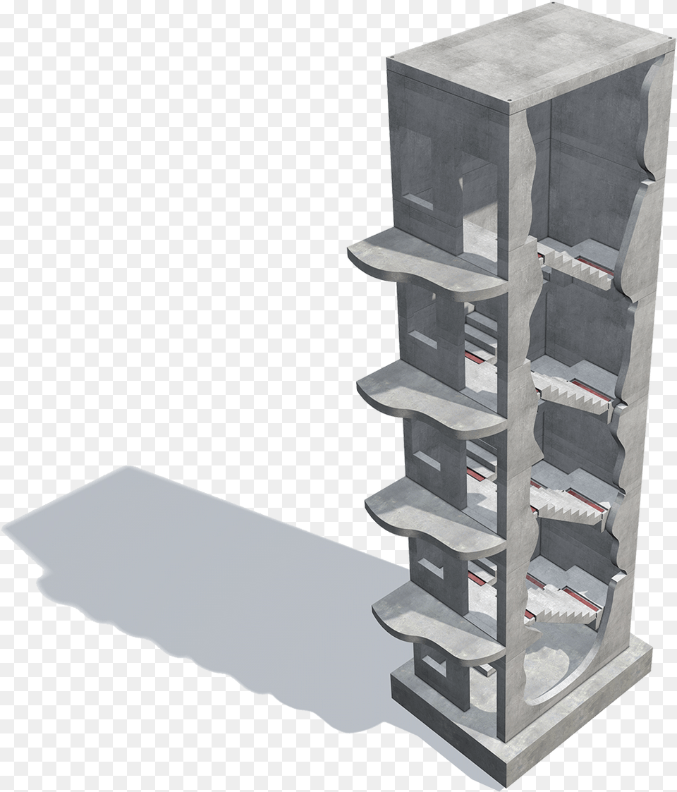 Fp Mccannquots Precast Concrete Stair Core Render Precast Concrete Stair Core, Shelf, Furniture Png