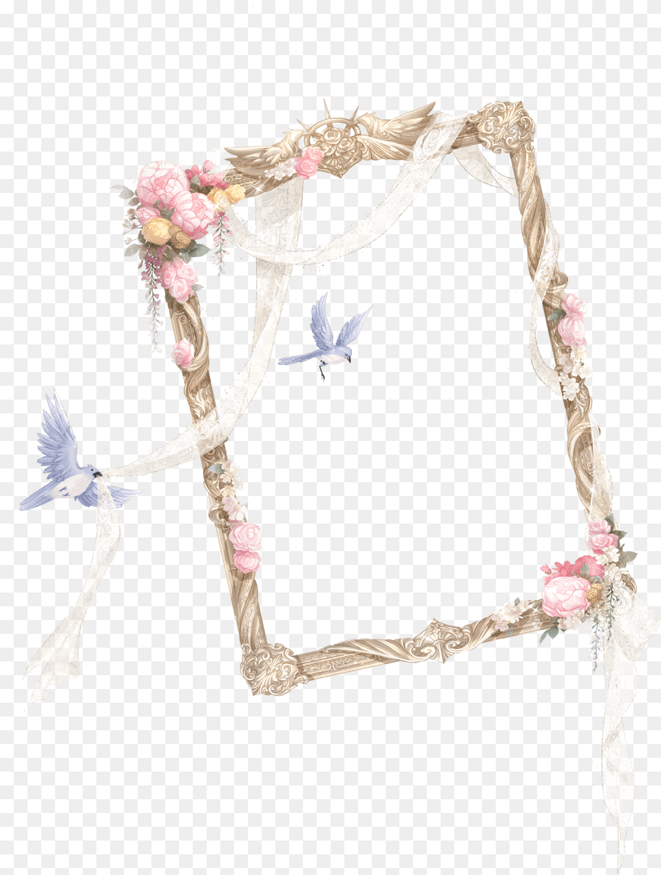 Frame Birds Flowers Ribbons Roses Aesthetic Vintage Love Nikki Lyrical Lyre, Adult, Wedding, Person, Woman Free Png Download