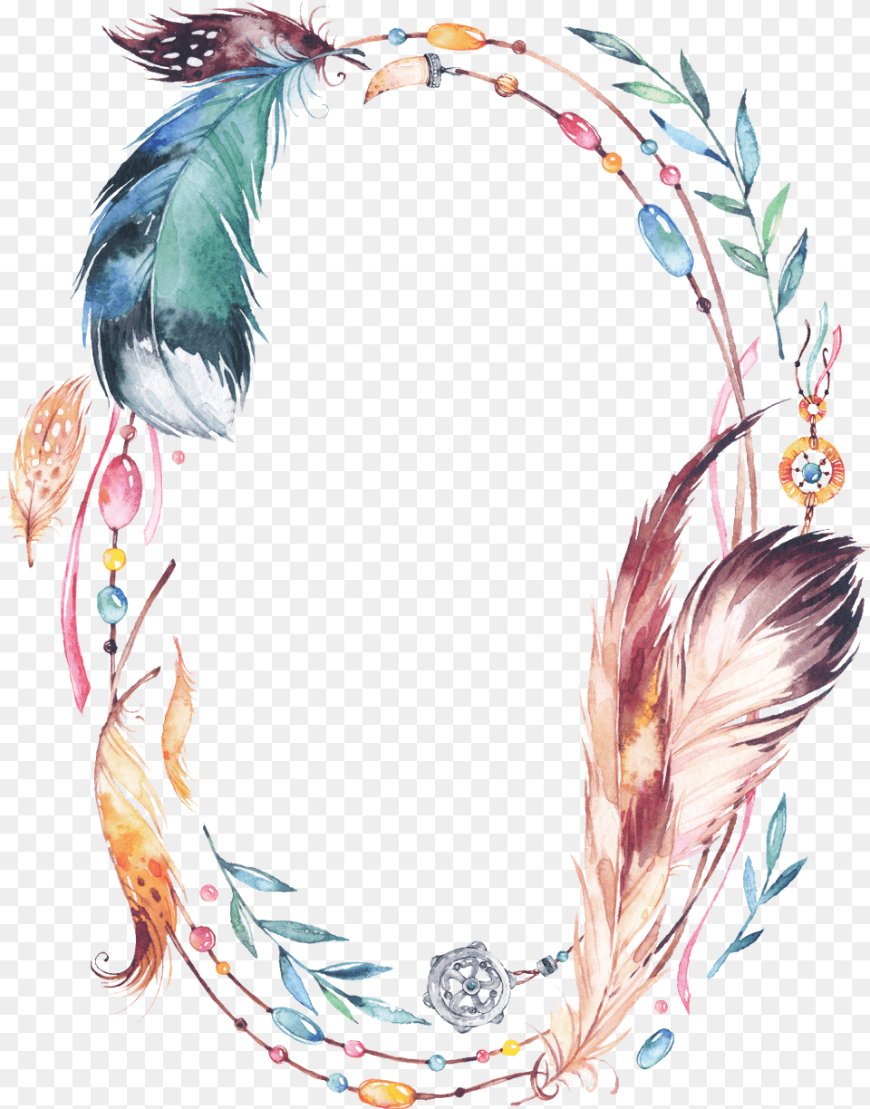 Frame Feather Dreamcatcher Colorful Watercolour Dream Catcher Frame, Accessories, Jewelry, Necklace, Art Free Png Download