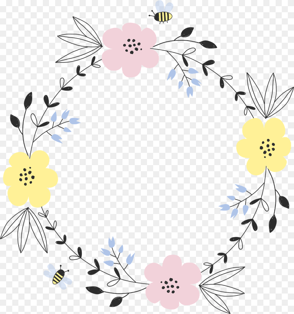 Frame Flower Flowers Bee Watercolor Ftestickers Bee And Flower Wreath, Plant, Pattern, Art, Floral Design Free Png Download