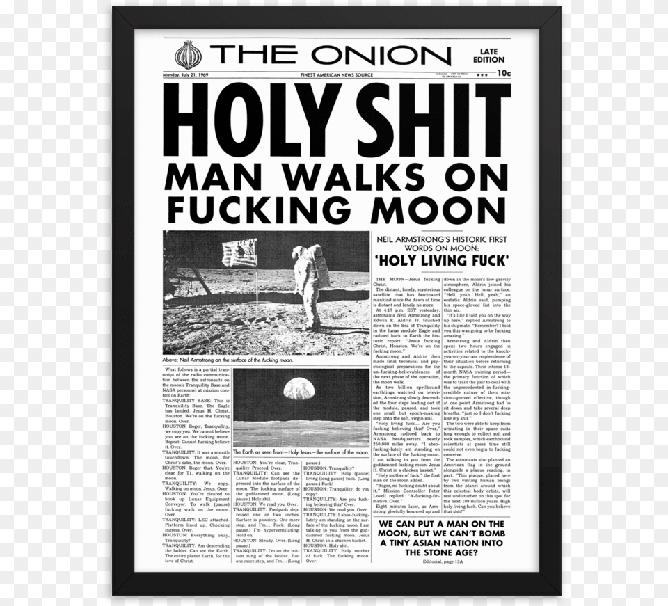 Framed 39man Walks On Moon39 Front, Newspaper, Text, Person Png Image
