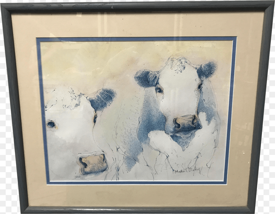 Framed Watercolor Cow Painting Painting Png Image