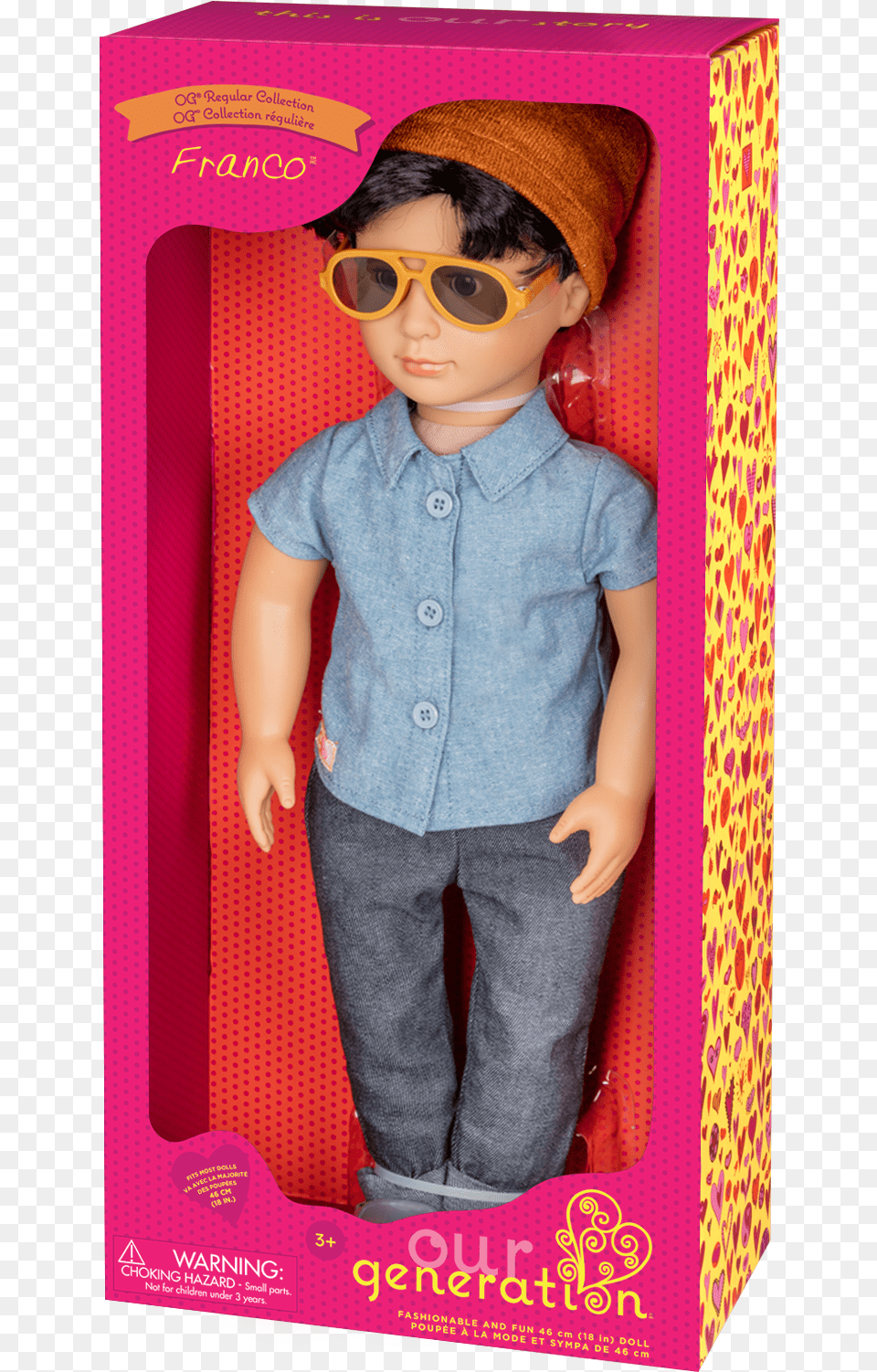 Franco Regular 18 Inch Boy Doll In Packaging Our Generation Boy Doll Franco, Accessories, Sunglasses, Child, Clothing Png Image