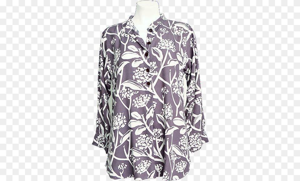 Frangipani Print Blouse In Purple Haze Blouse, Clothing, Long Sleeve, Shirt, Sleeve Free Png