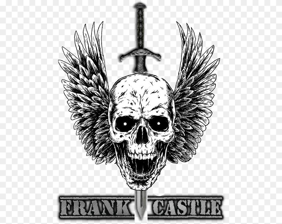 Frank The Punisher Castle Skull And Crossbones With Wings, Emblem, Symbol, Blade, Dagger Free Png