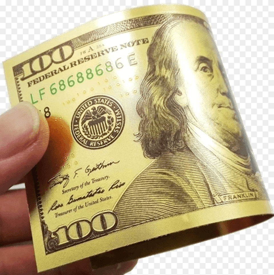 Franklin Colorized Gold Foil Polymer Replica Banknote, Money, Adult, Female, Person Free Transparent Png