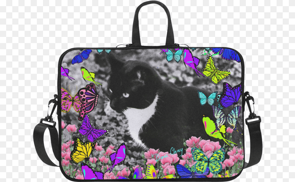 Freckles In Butterflies Ii Black White Tuxedo Cat Laptop Laptop, Accessories, Bag, Handbag, Purse Free Png Download