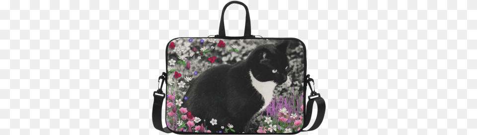 Freckles In Flowers Ii Black White Tuxedo Cat Macbook Sloth Computer Case, Accessories, Bag, Handbag, Purse Png Image