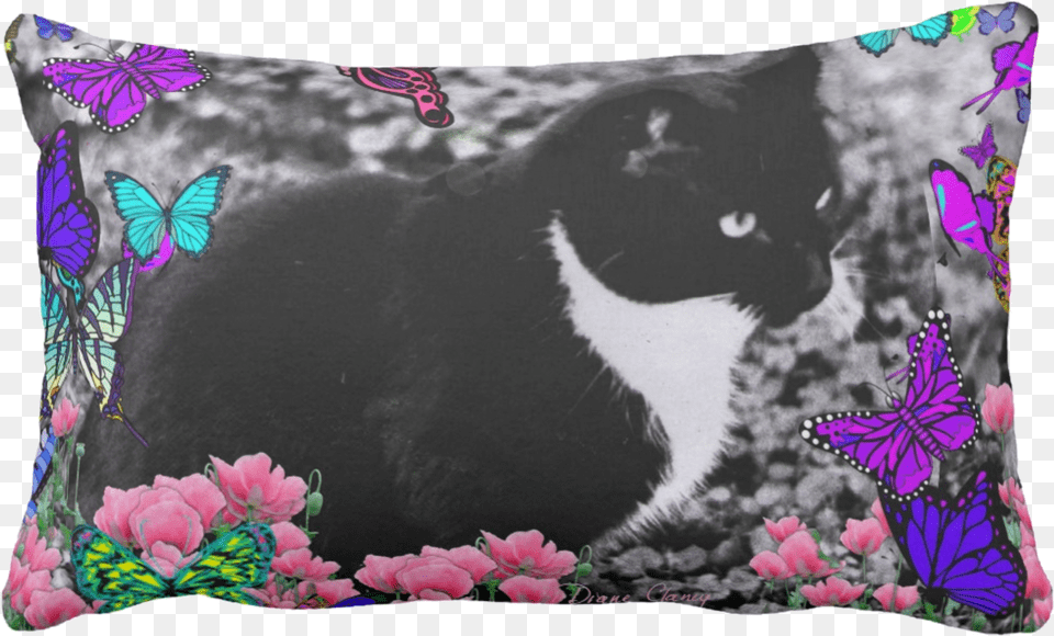 Freckles The Tux Cat In Flowers Ii Throw Blanket, Cushion, Home Decor, Pillow, Flower Free Png