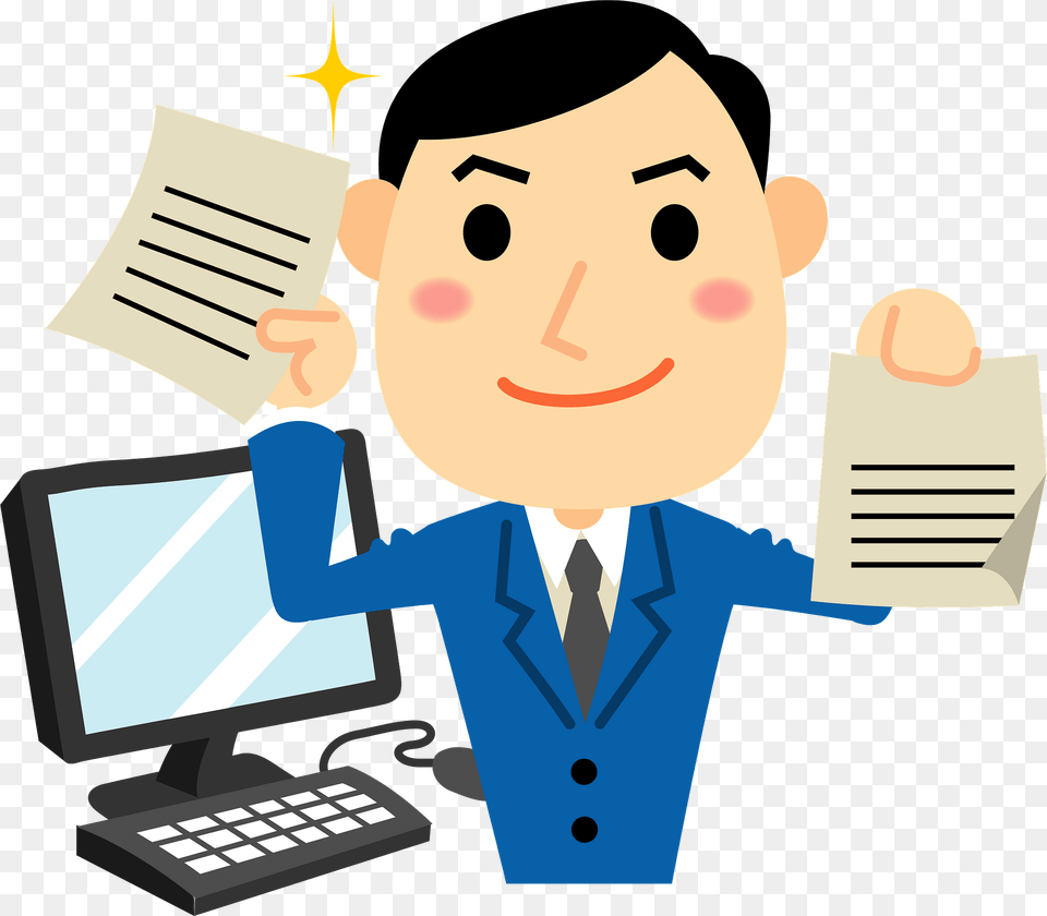 Fred Businessman Is Doing Paperwork Clipart, Face, Head, Person, Computer Png Image